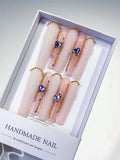 L074 - Long Nude White Square Glitter Heart Rhinestone