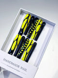 L077 - Long Black Yellow Square Abstract Rhinestone