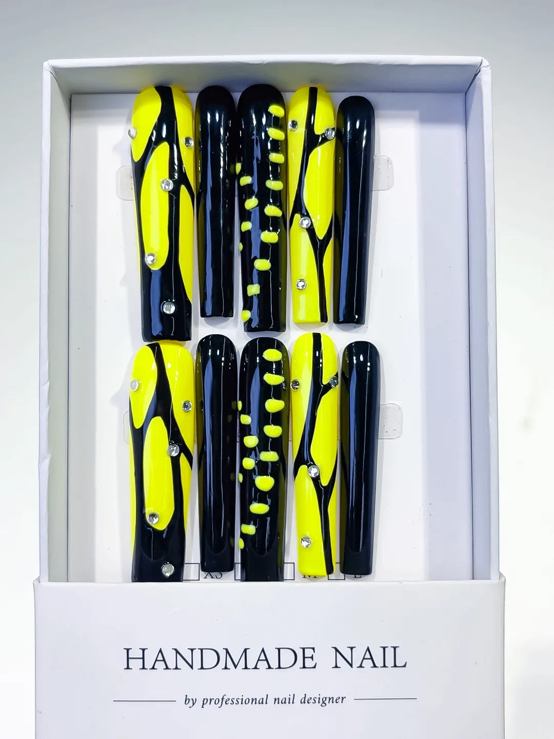 L077 - Long Black Yellow Square Abstract Rhinestone