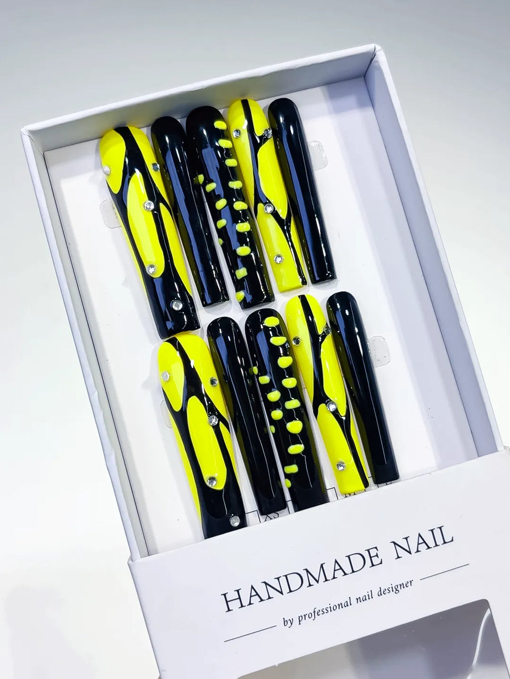 L077 - Long Black Yellow Square Abstract Rhinestone