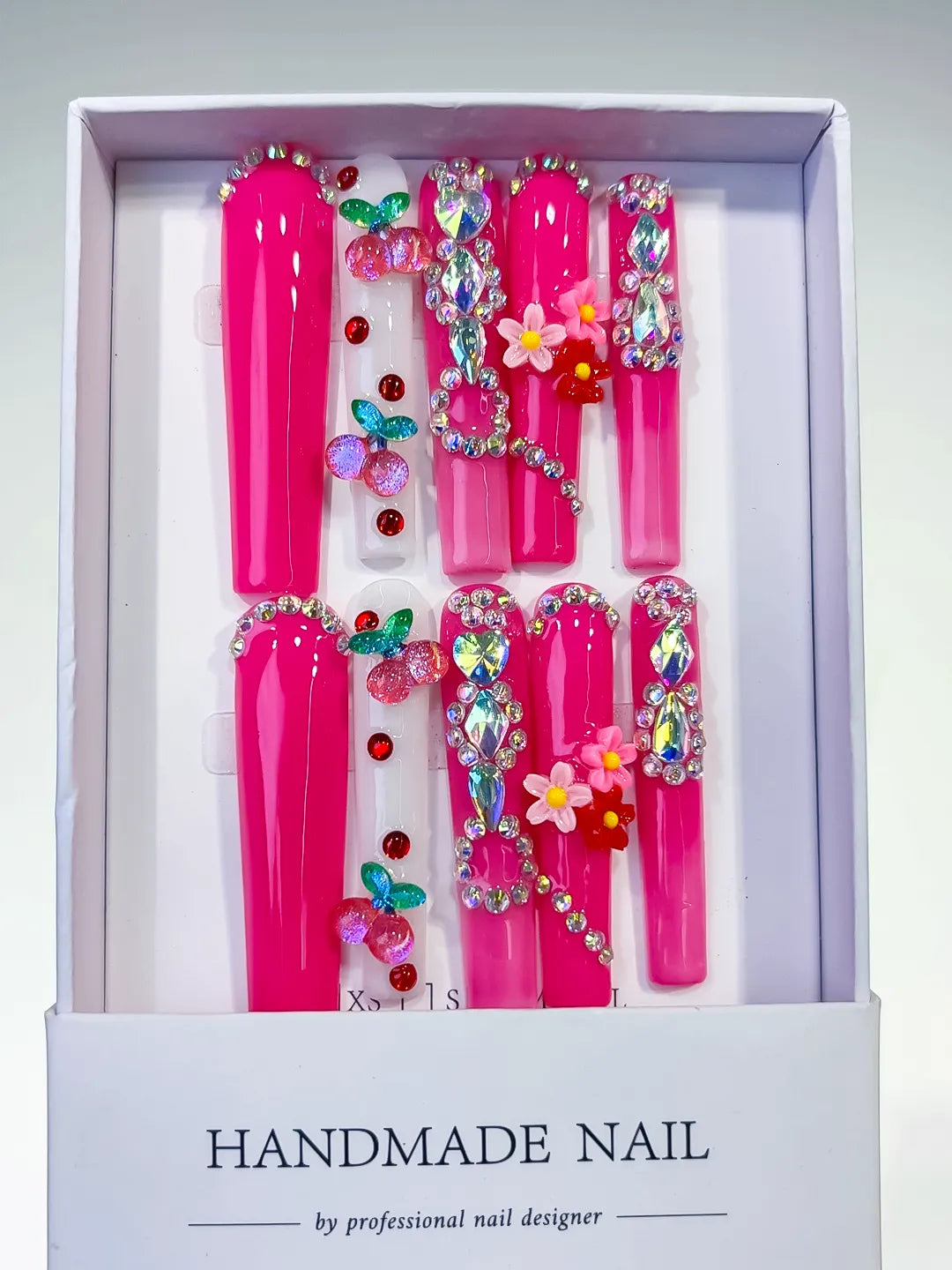 L078 - Long Pink Red Square Solid color Cherry Flower