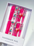 L078 - Long Pink Red Square Solid color Cherry Flower