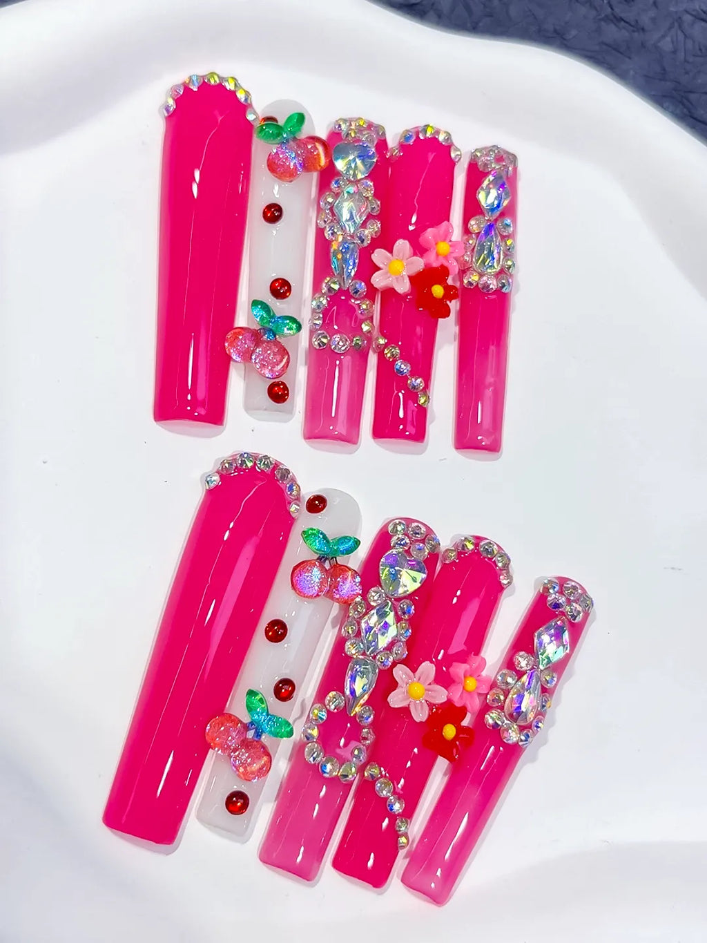 L078 - Long Pink Red Square Solid color Cherry Flower