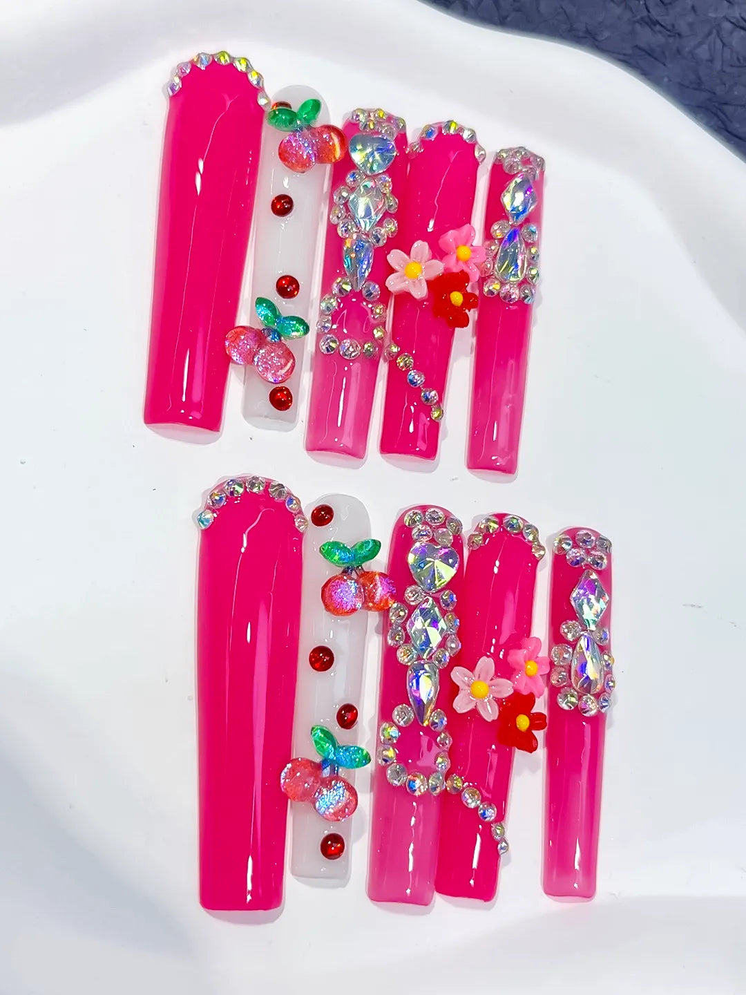 L078 - Long Pink Red Square Solid color Cherry Flower