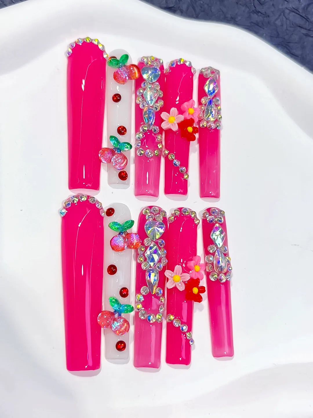 L078 - Long Pink Red Square Solid color Cherry Flower
