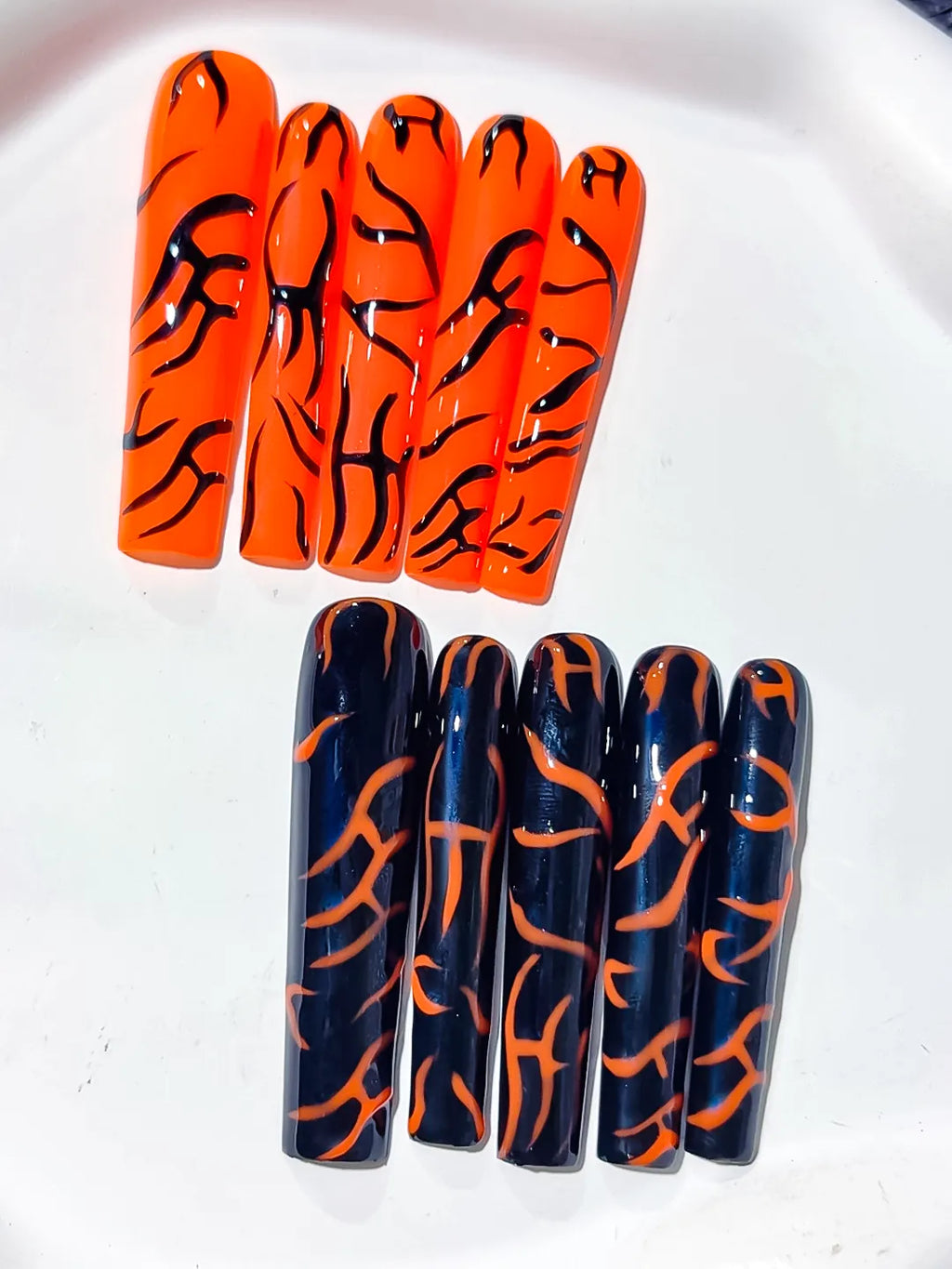 L080 - Long Orange Black Square Abstract