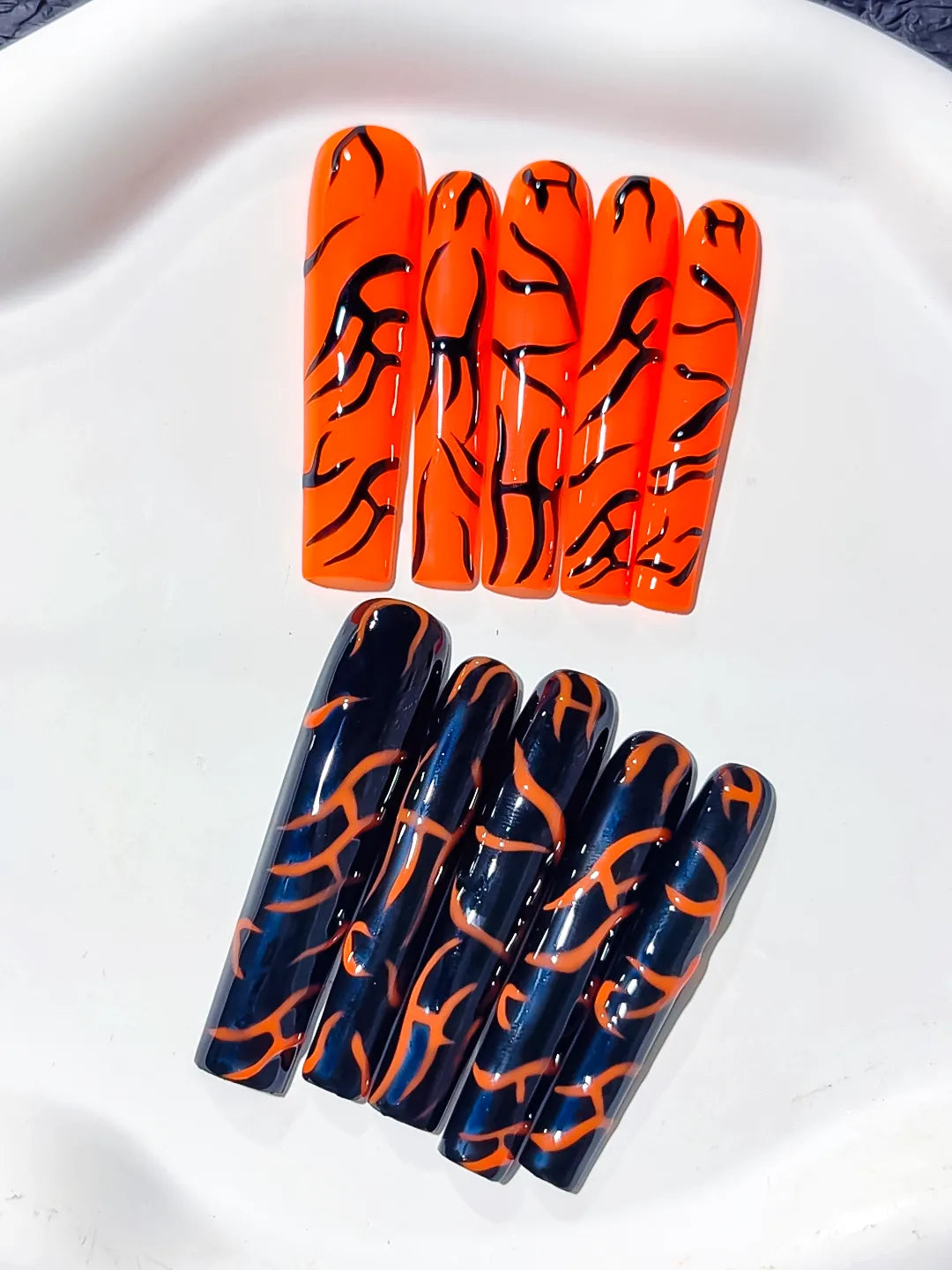 L080 - Long Orange Black Square Abstract