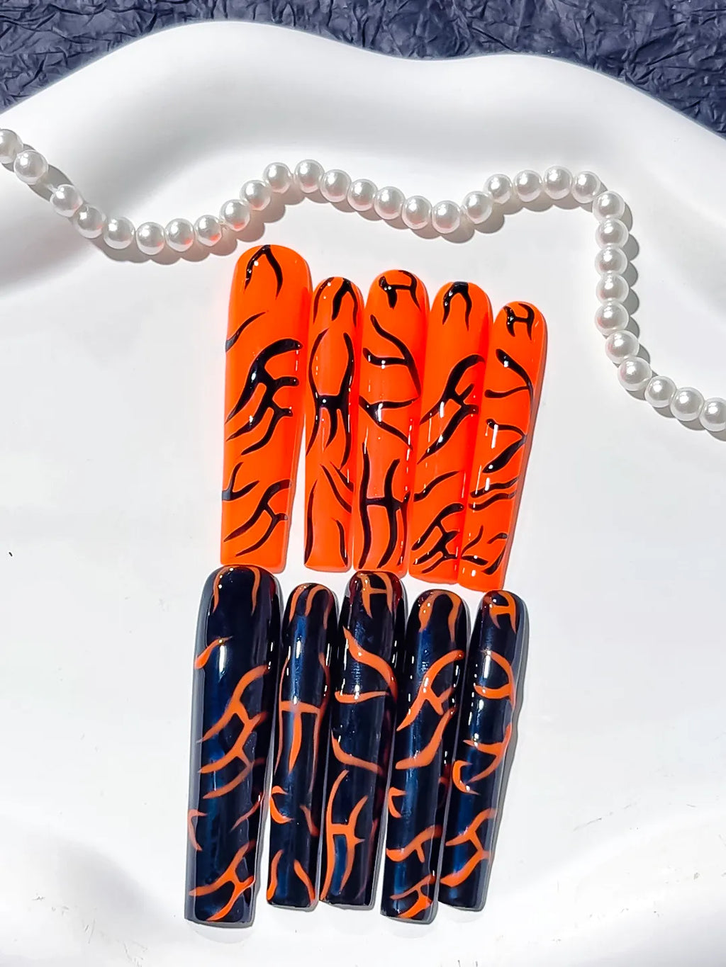 L080 - Long Orange Black Square Abstract