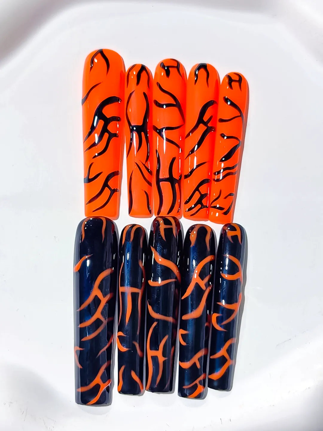 L080 - Long Orange Black Square Abstract