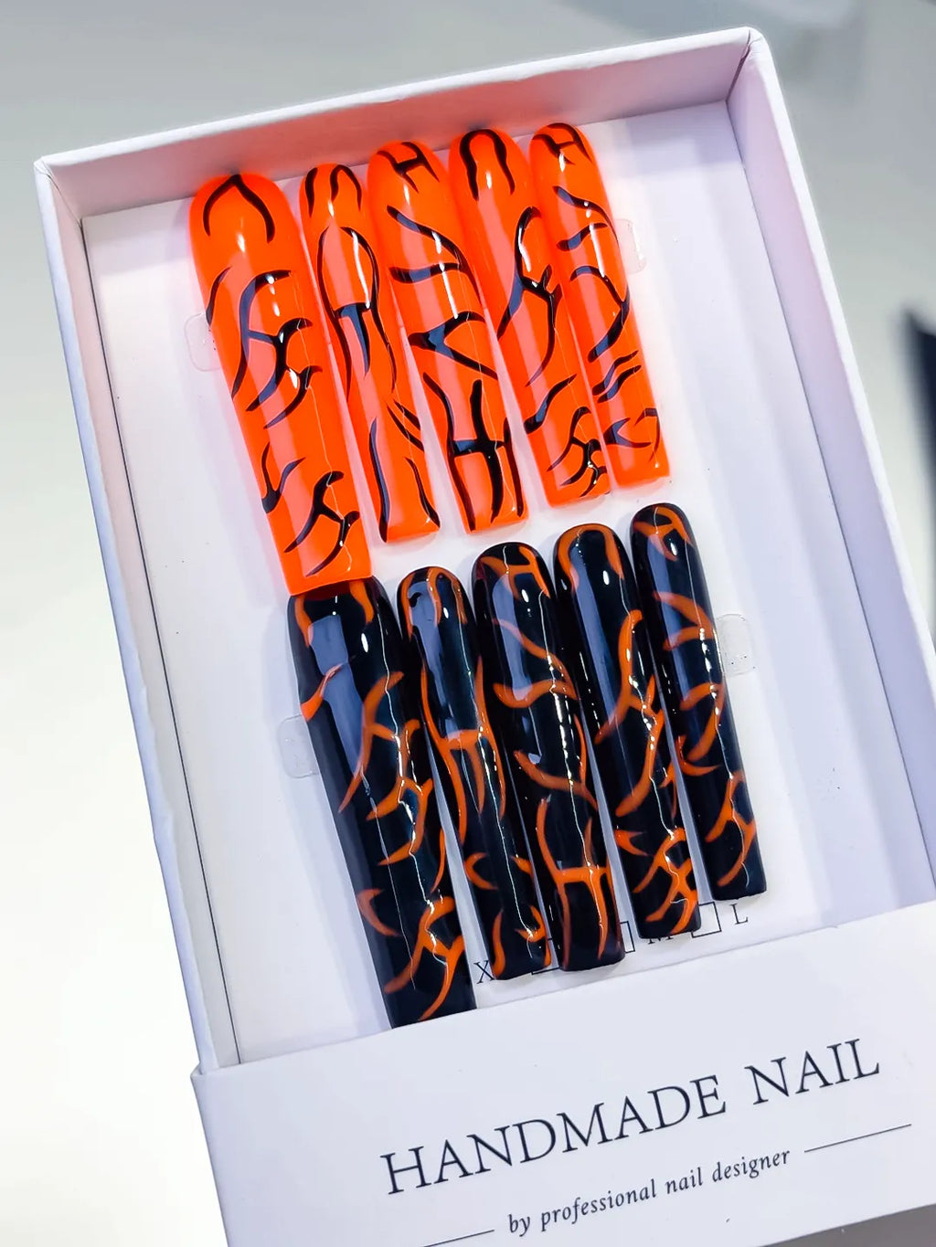 L080 - Long Orange Black Square Abstract