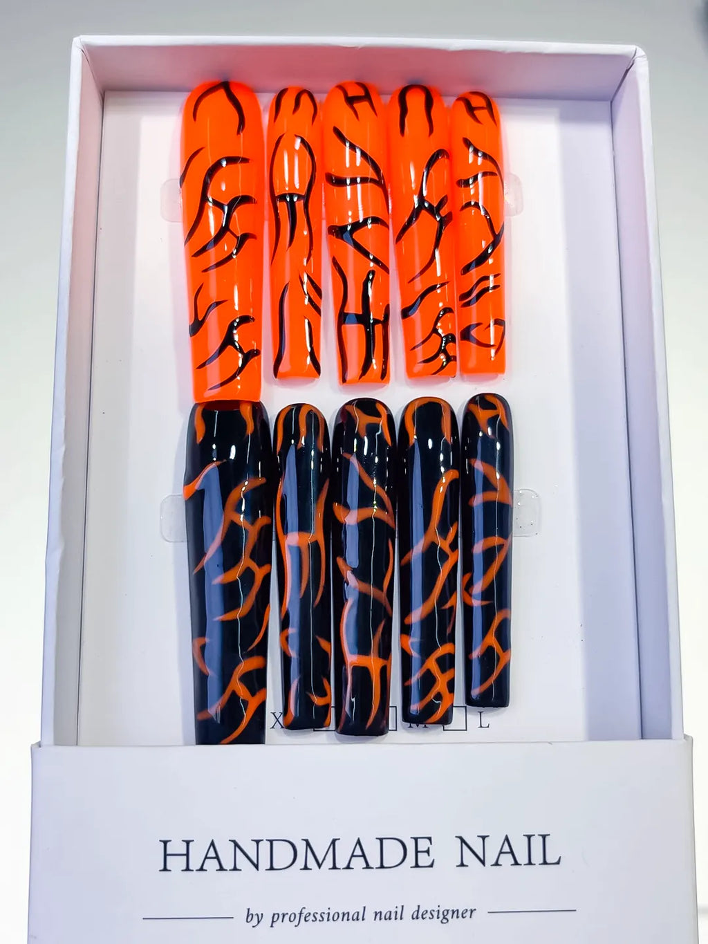 L080 - Long Orange Black Square Abstract