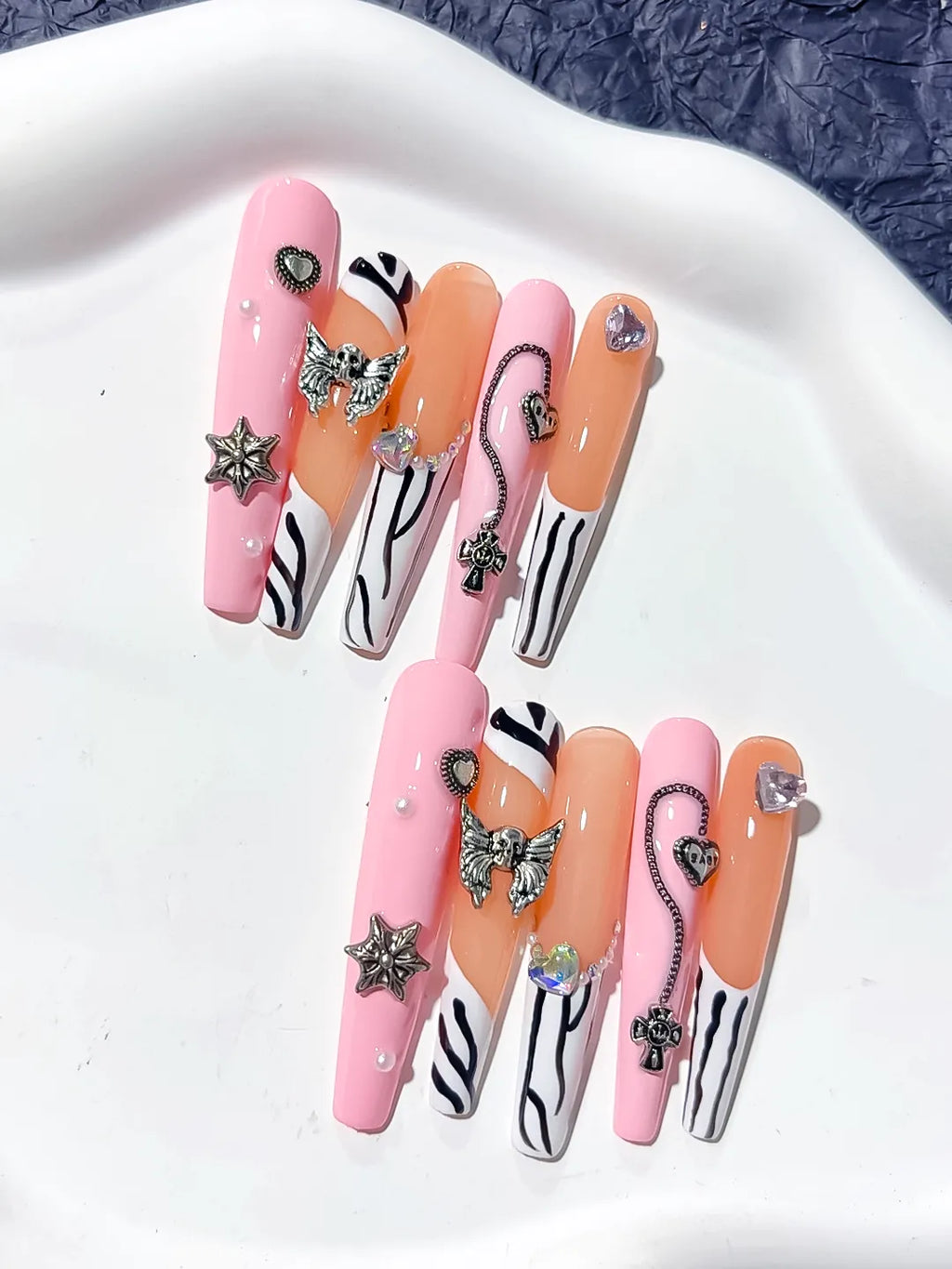 L081 - Long Pink Nude Coffin Abstract Star Bow