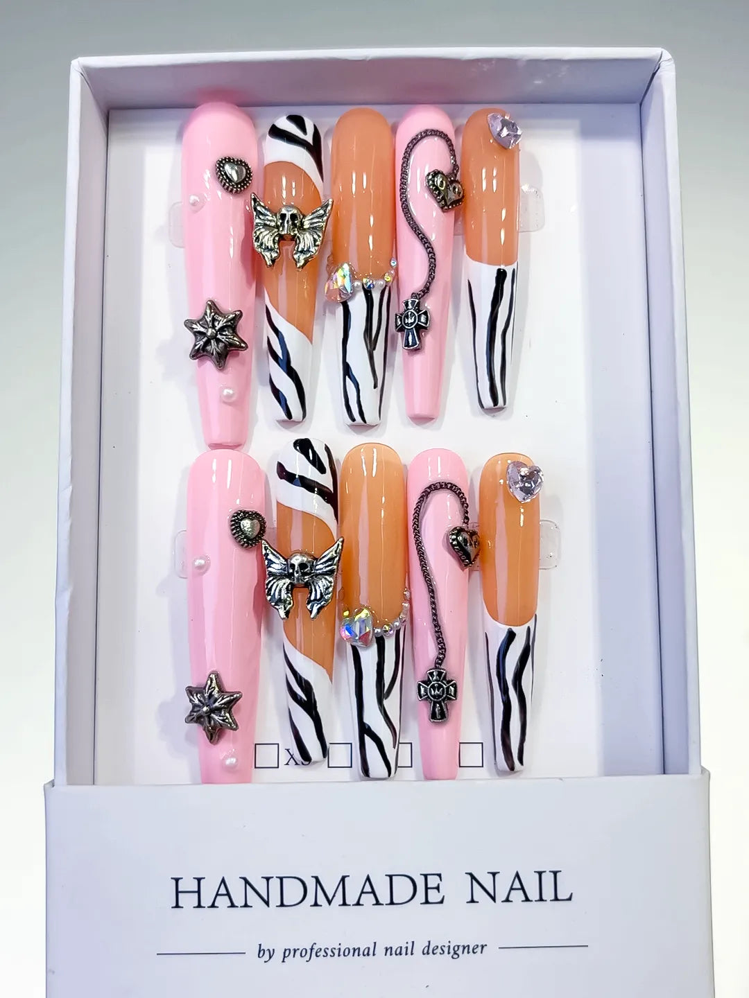 L081 - Long Pink Nude Coffin Abstract Star Bow