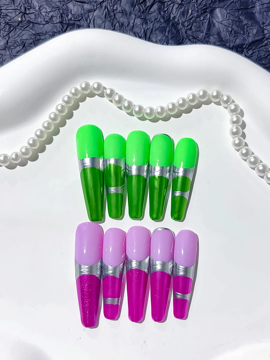 L083 - Long Green Purple Coffin Abstract