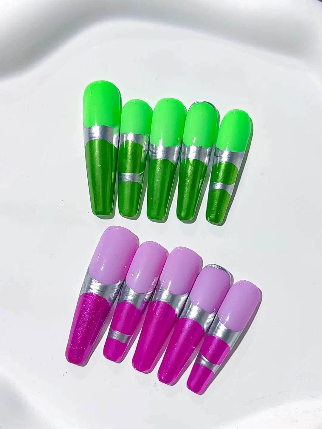 L083 - Long Green Purple Coffin Abstract