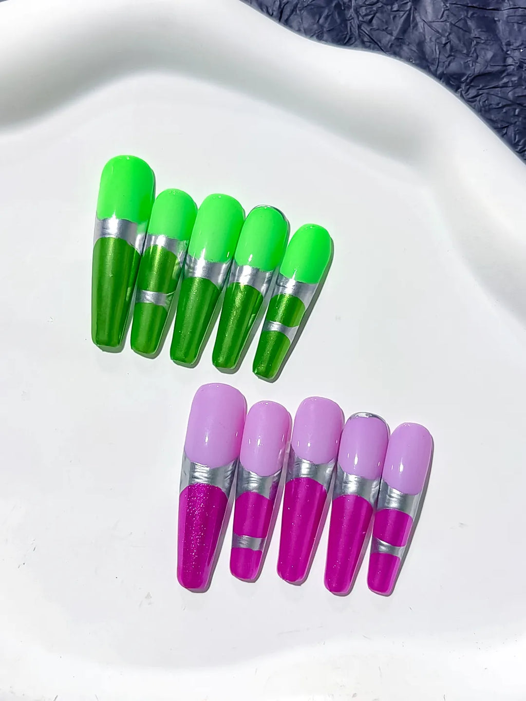 L083 - Long Green Purple Coffin Abstract