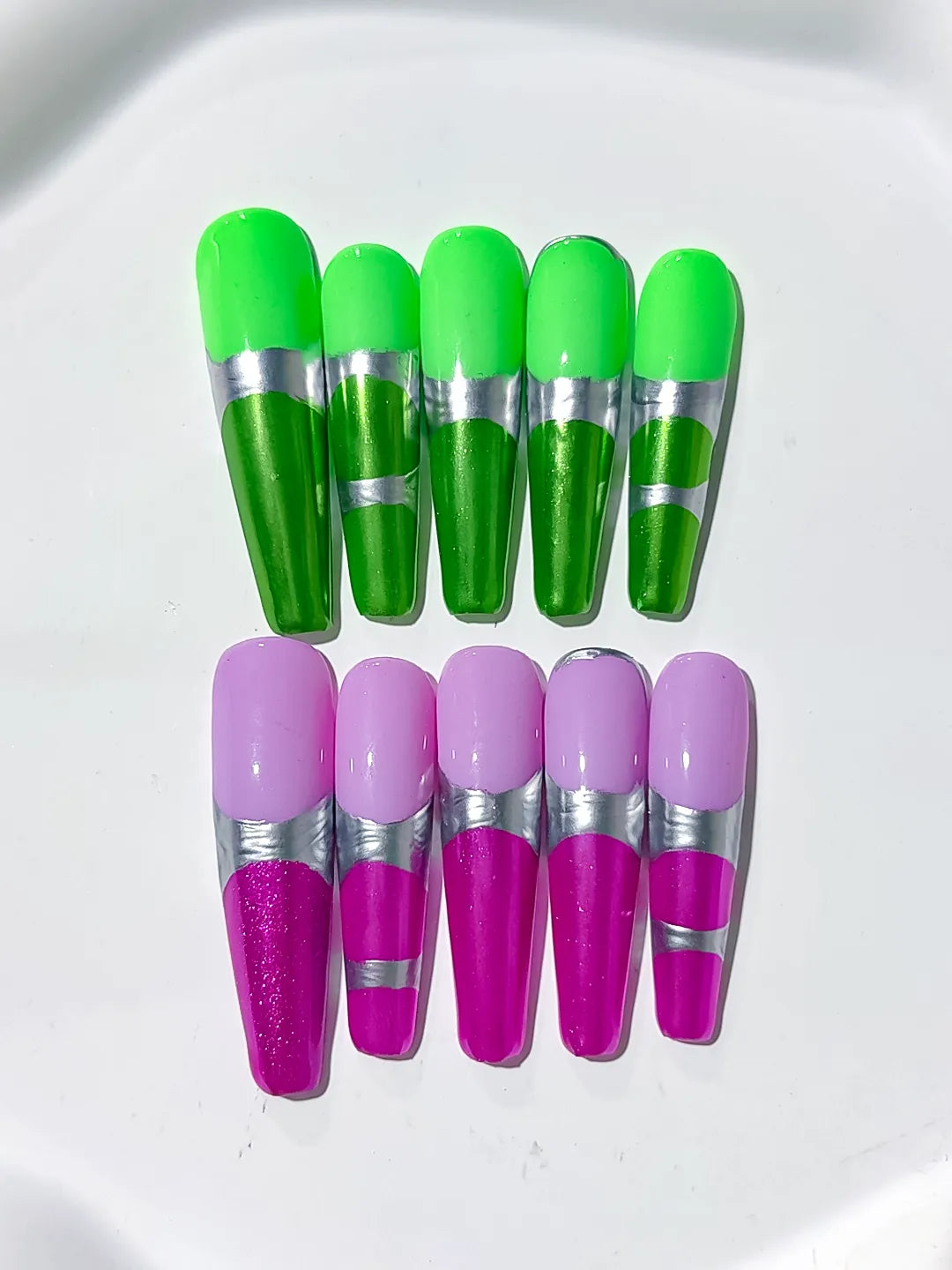 L083 - Long Green Purple Coffin Abstract
