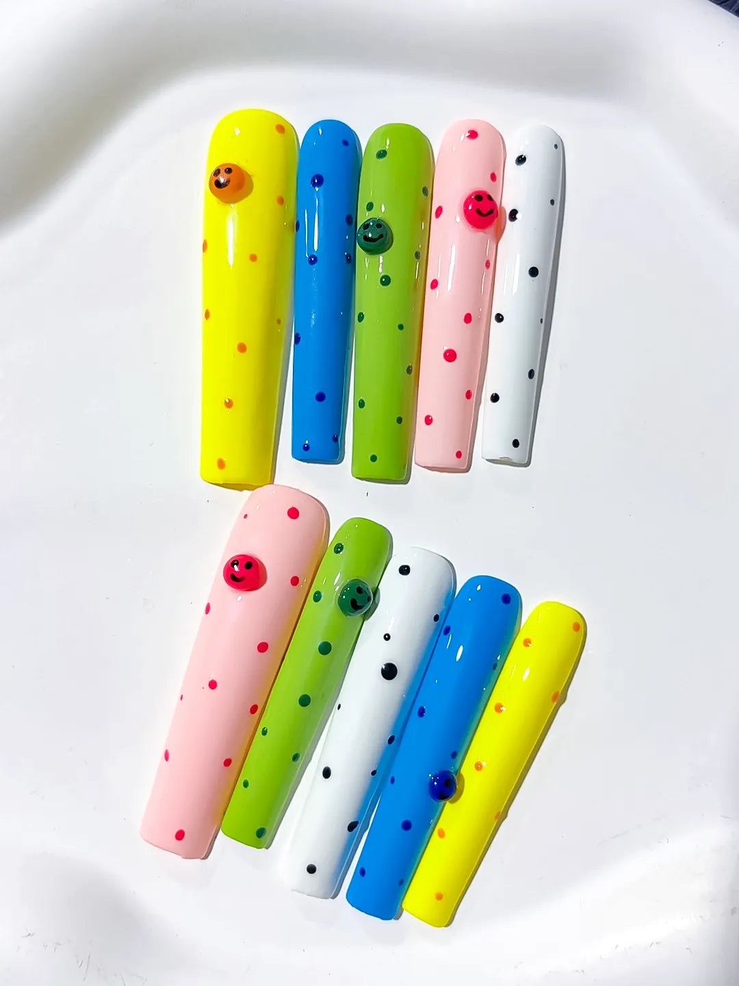 L085 - Long Yellow Blue Square Solid color Dot Pattern Smiley