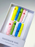 L085 - Long Yellow Blue Square Solid color Dot Pattern Smiley