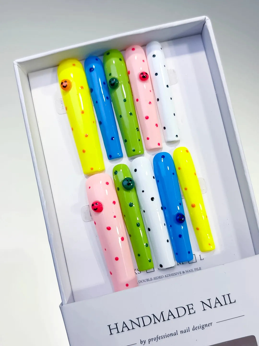 L085 - Long Yellow Blue Square Solid color Dot Pattern Smiley