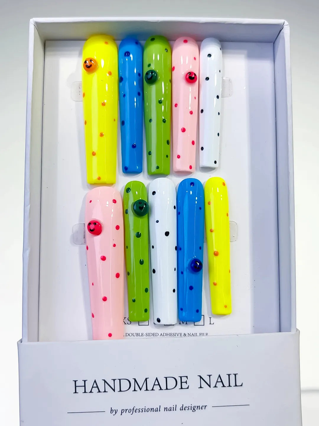 L085 - Long Yellow Blue Square Solid color Dot Pattern Smiley