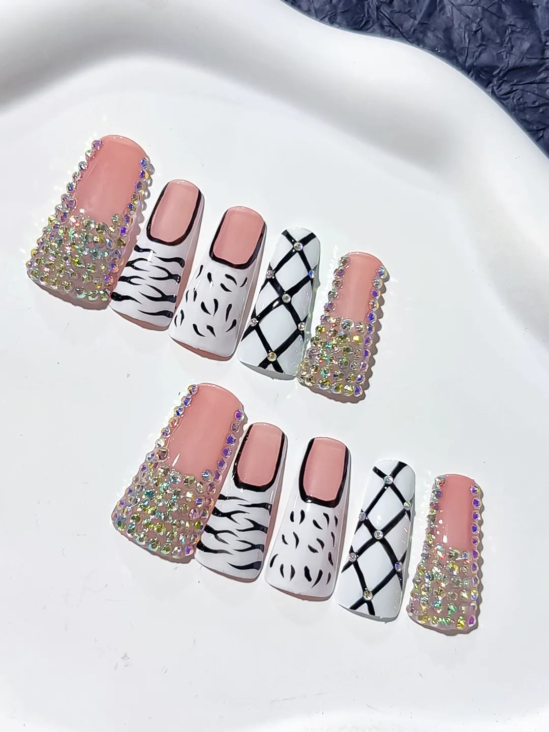 L086 - Long Nude White Duck Abstract Animal Print Lattice