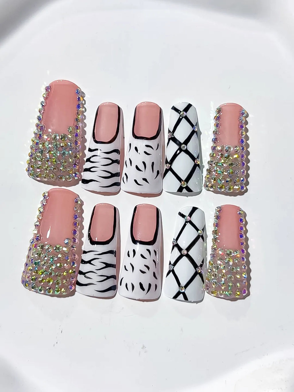 L086 - Long Nude White Duck Abstract Animal Print Lattice