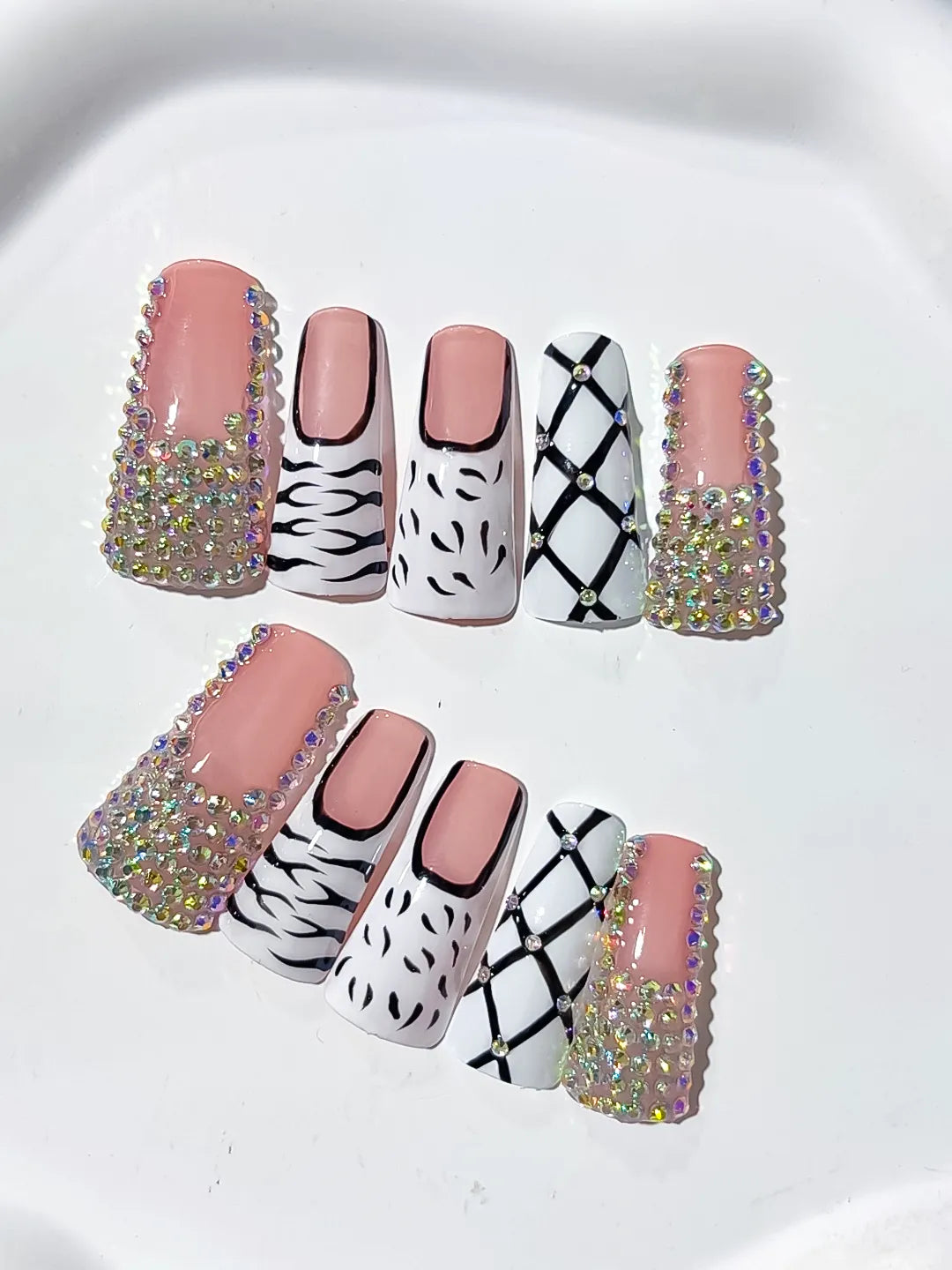 L086 - Long Nude White Duck Abstract Animal Print Lattice
