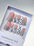 L086 - Long Nude White Duck Abstract Animal Print Lattice