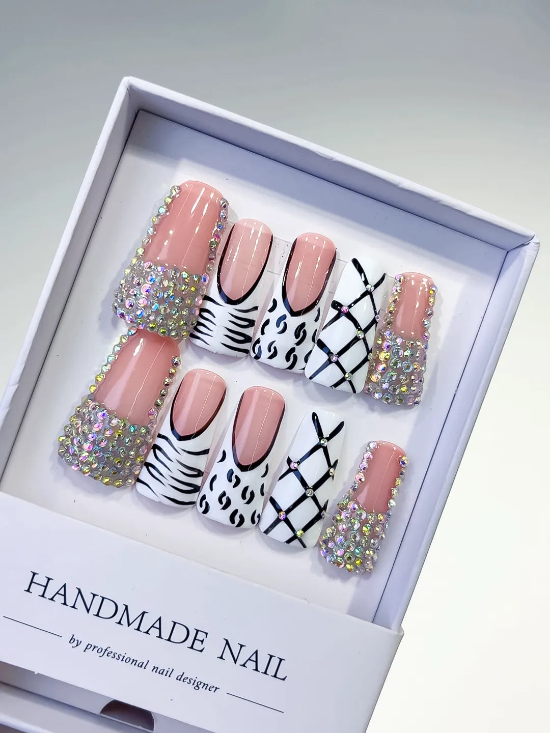 L086 - Long Nude White Duck Abstract Animal Print Lattice