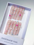 L087 - Long Nude Pink Square Glitter Heart Pearl