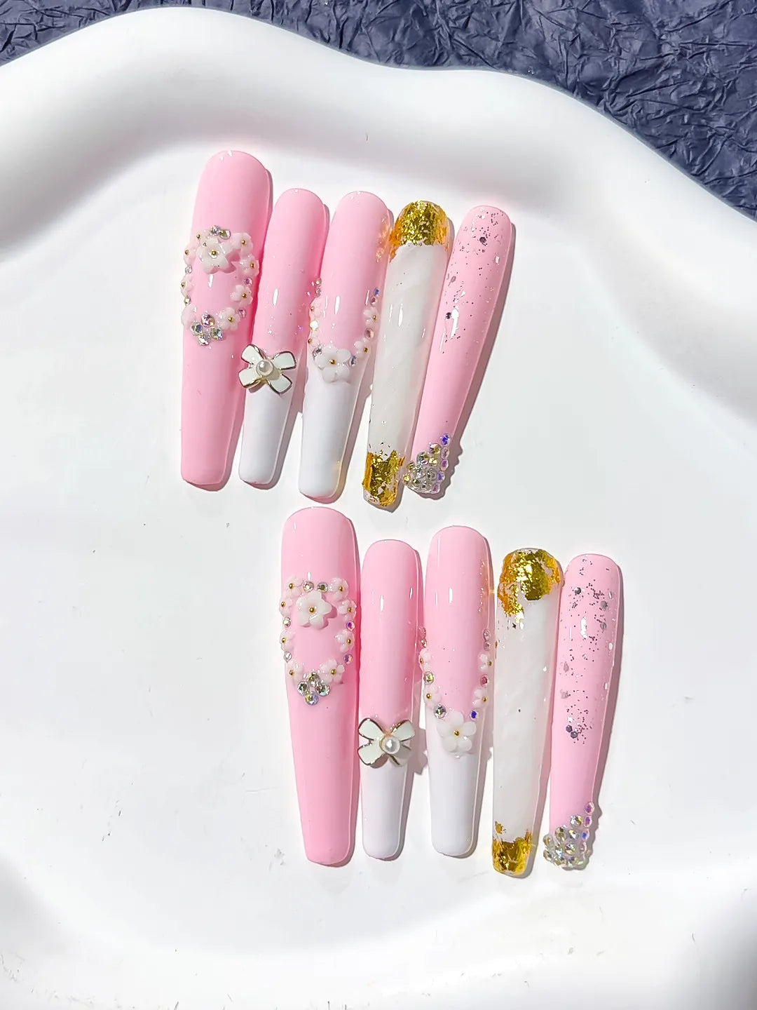 L089 - Long Pink White Coffin Solid color Bow Flower