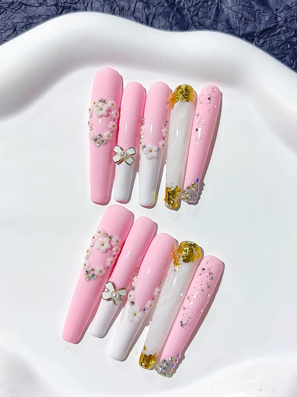 L089 - Long Pink White Coffin Solid color Bow Flower