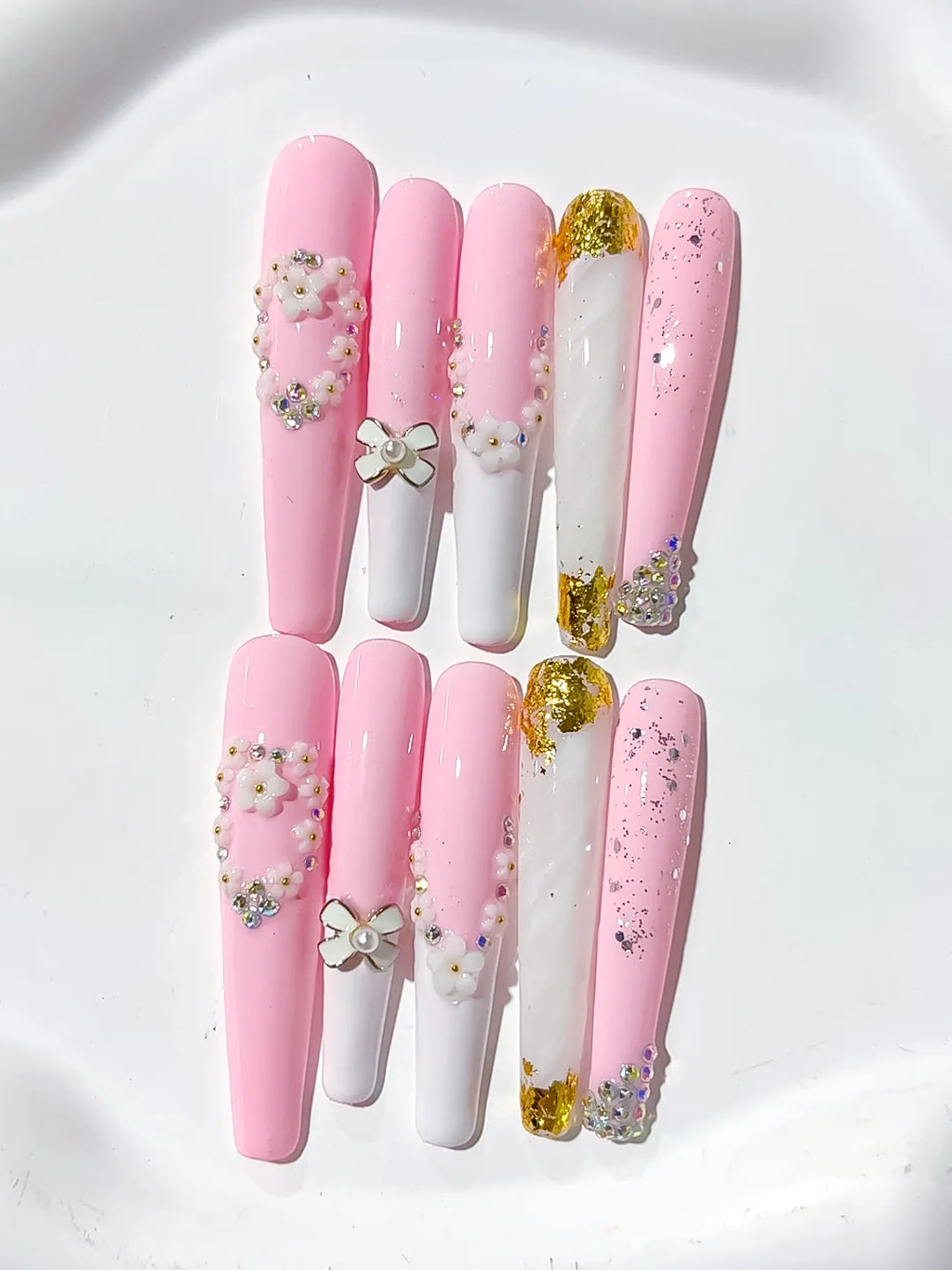 L089 - Long Pink White Coffin Solid color Bow Flower