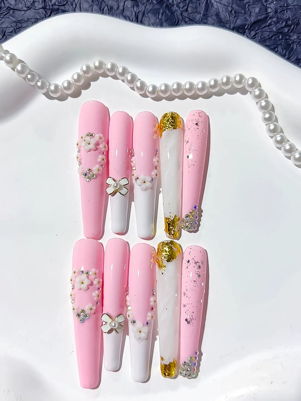 L089 - Long Pink White Coffin Solid color Bow Flower