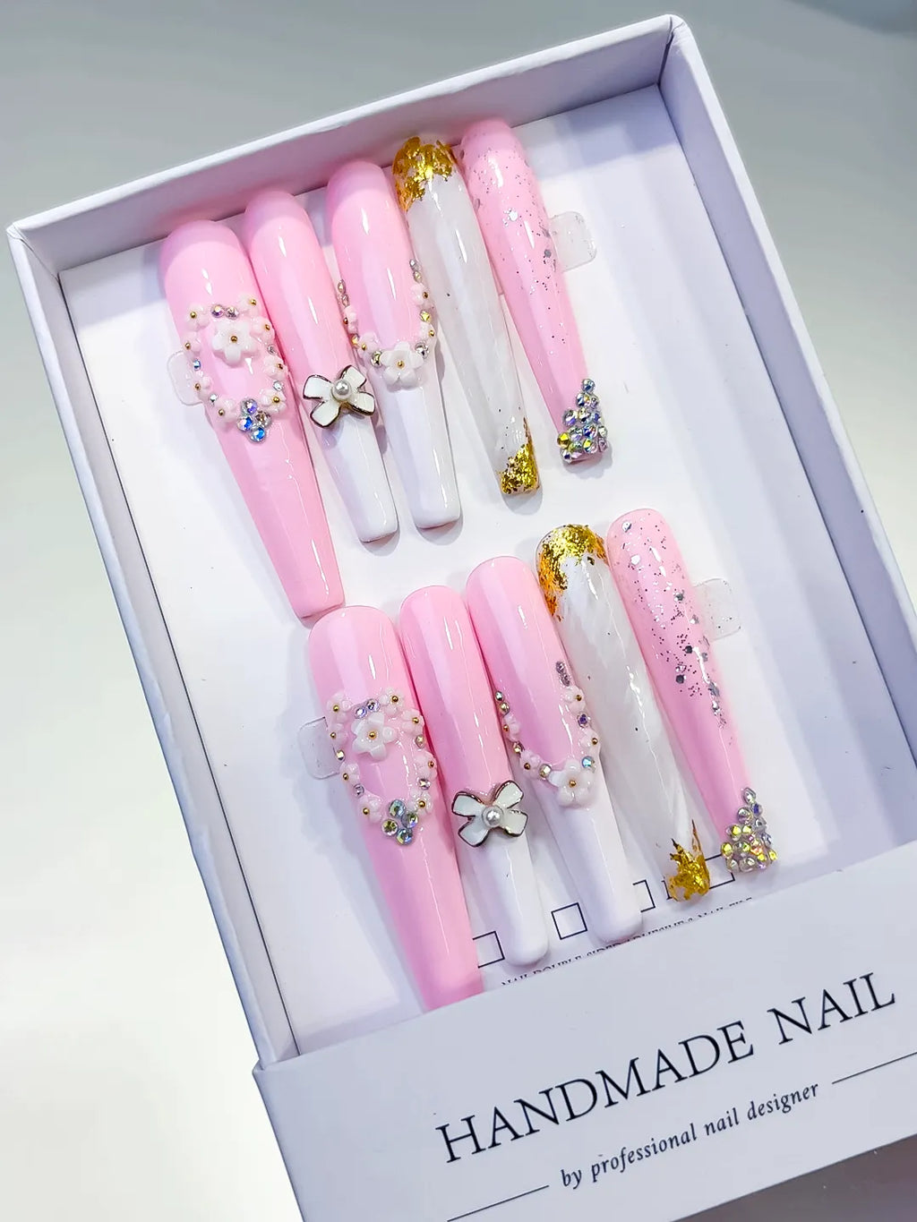 L089 - Long Pink White Coffin Solid color Bow Flower