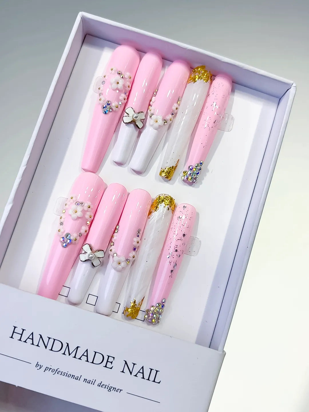 L089 - Long Pink White Coffin Solid color Bow Flower