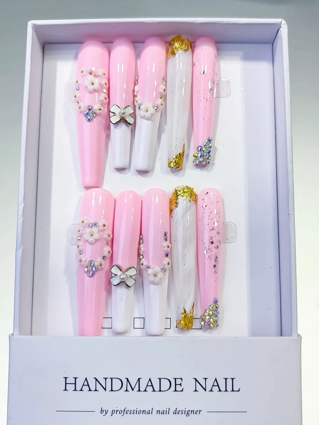 L089 - Long Pink White Coffin Solid color Bow Flower