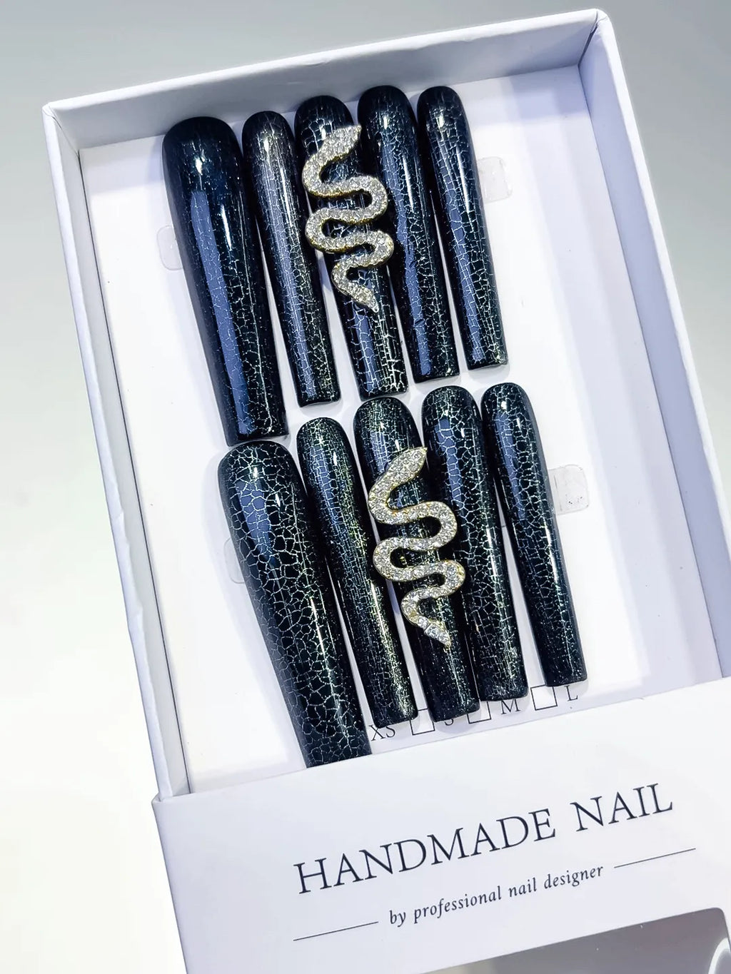 L092 - Long Black Silver Square Glitter Snake Crackle