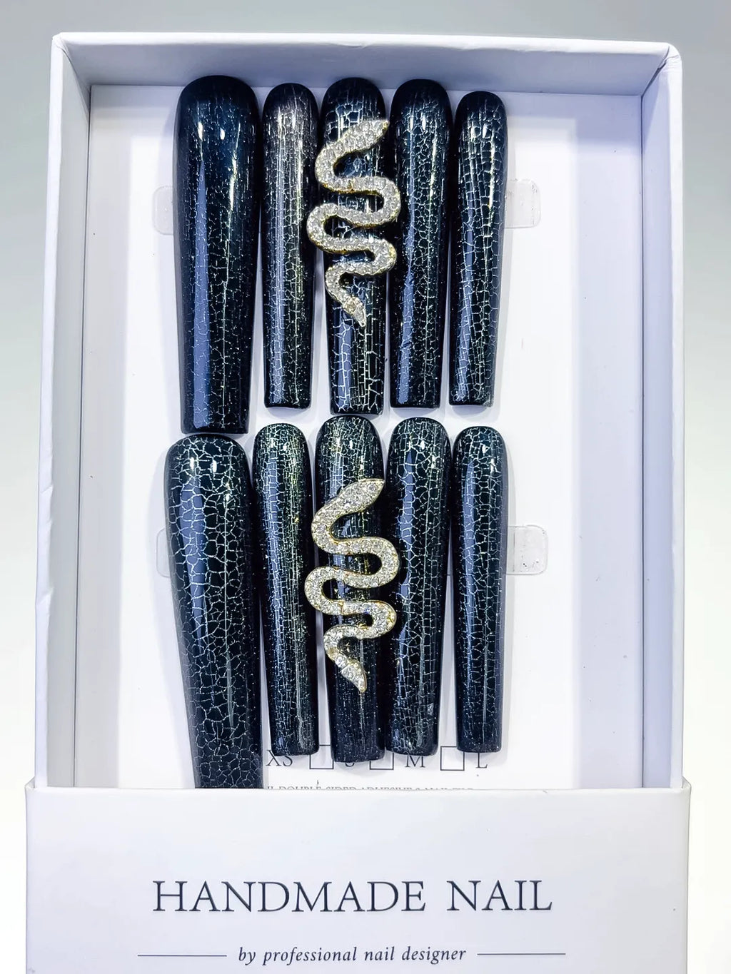 L092 - Long Black Silver Square Glitter Snake Crackle