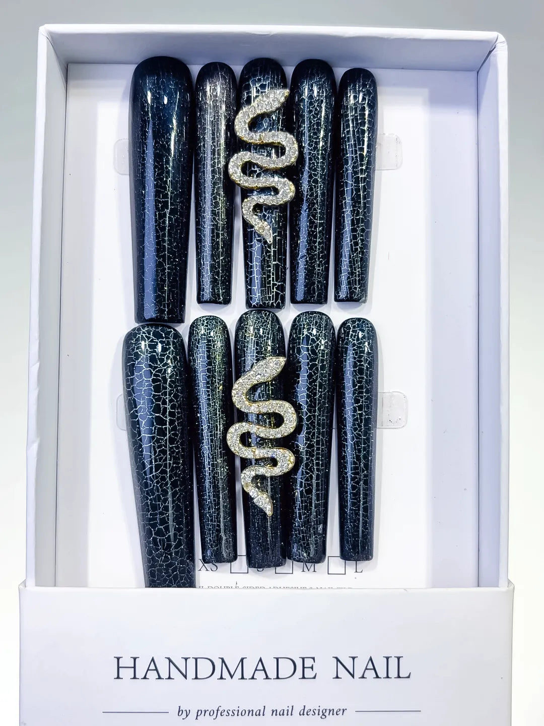 L092 - Long Black Silver Square Glitter Snake Crackle