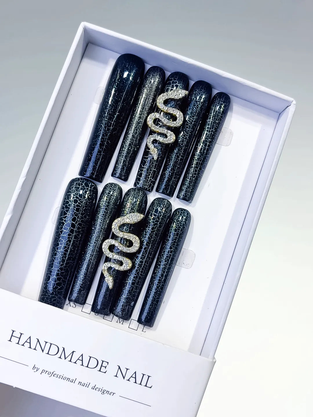 L092 - Long Black Silver Square Glitter Snake Crackle