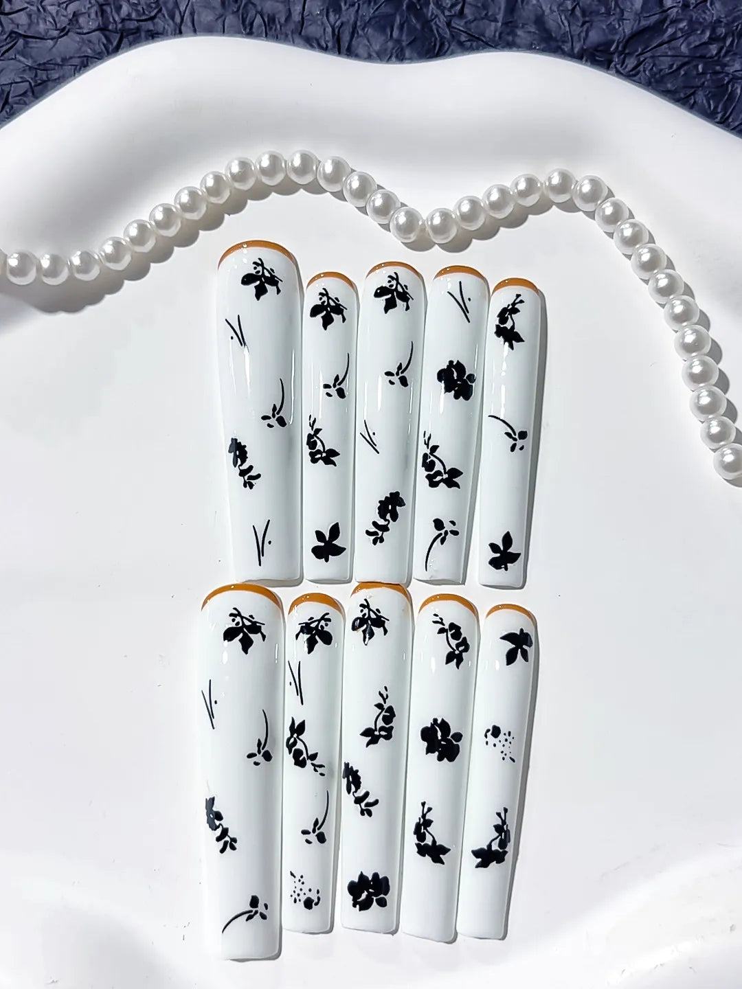 L093 - Long White Black Square Floral