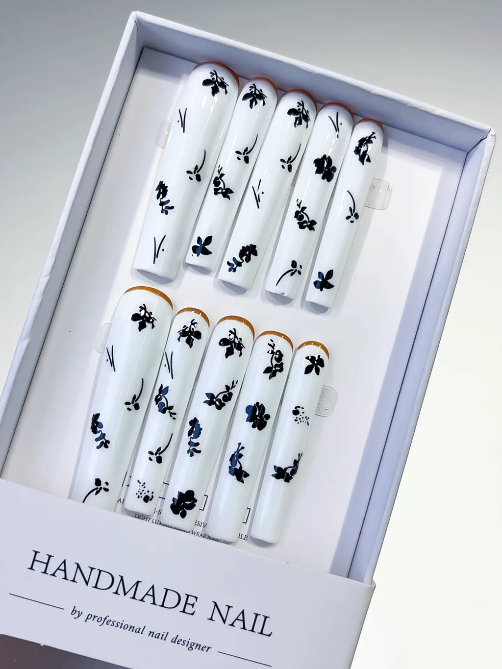 L093 - Long White Black Square Floral