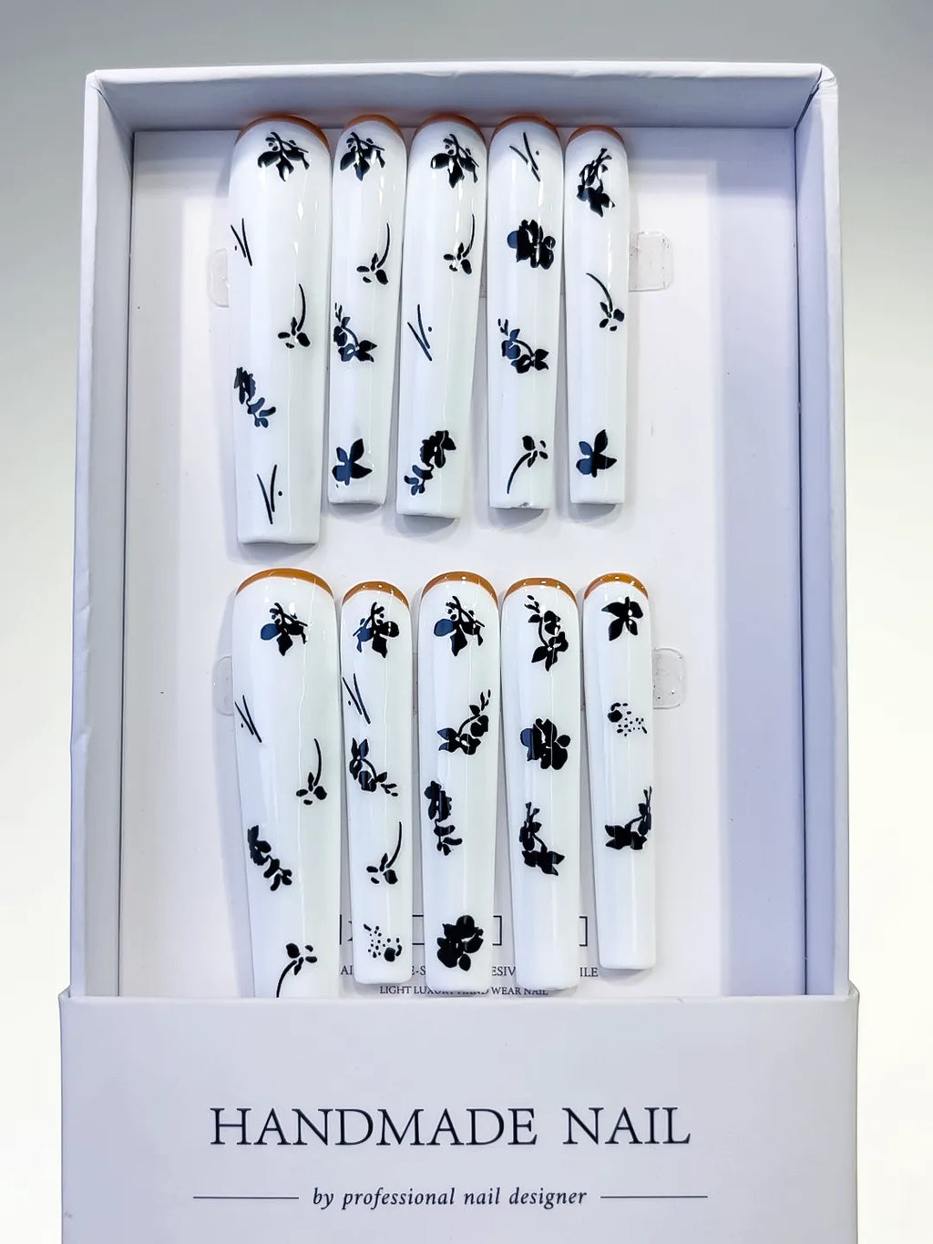 L093 - Long White Black Square Floral