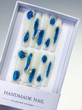 L095 - Long White Blue Square Solid color Heart Pearl