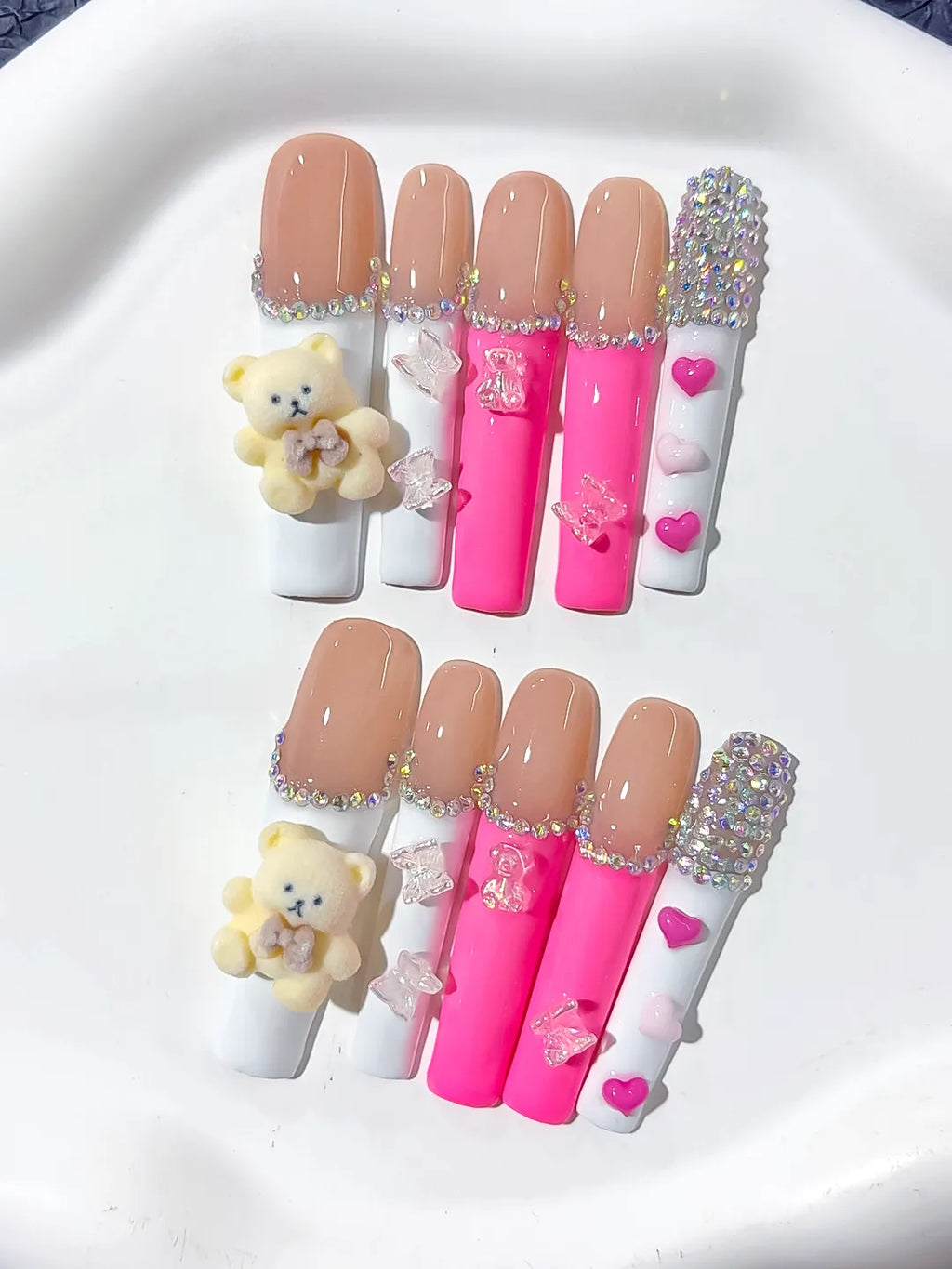 L096 - Long Nude White Square Solid color Bear Butterfly