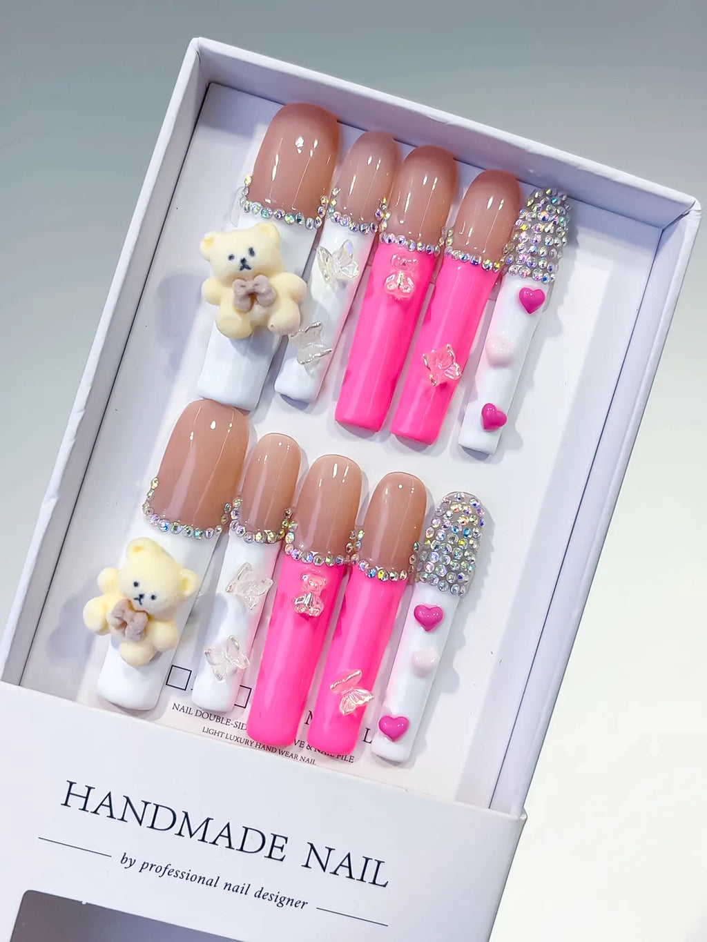 L096 - Long Nude White Square Solid color Bear Butterfly