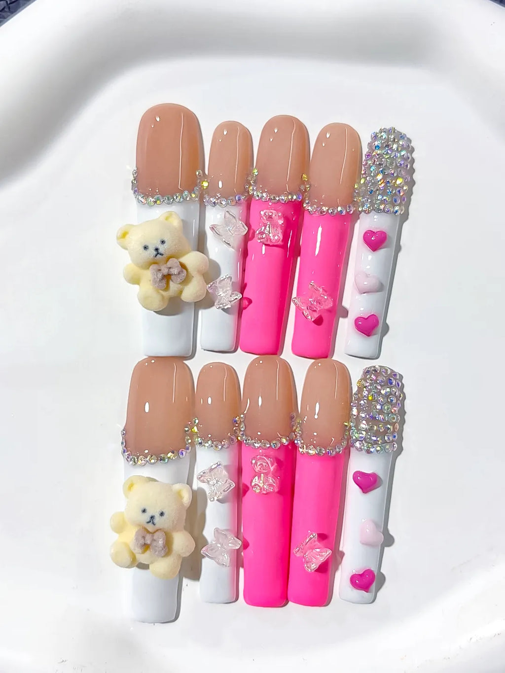 L096 - Long Nude White Square Solid color Bear Butterfly