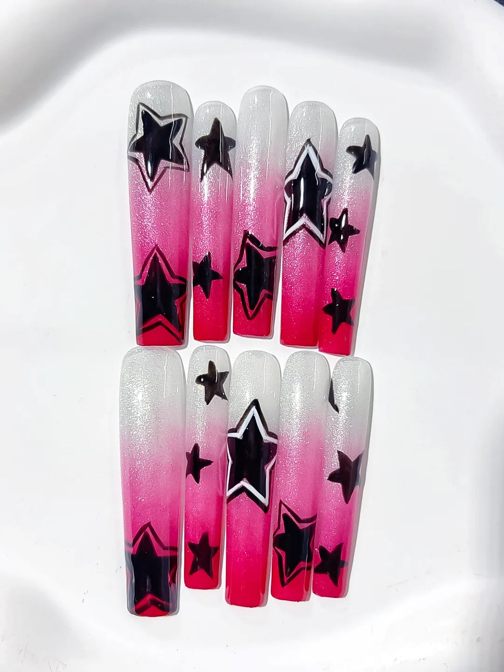 L098 - Long White Pink Square Ombre Star 3D